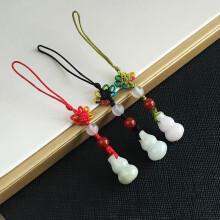 Customization Natural Emerald Chinese gourd DIY Phone Chain Key Ring Jewellery Accessories Hand-Carved Man Woman Amulet