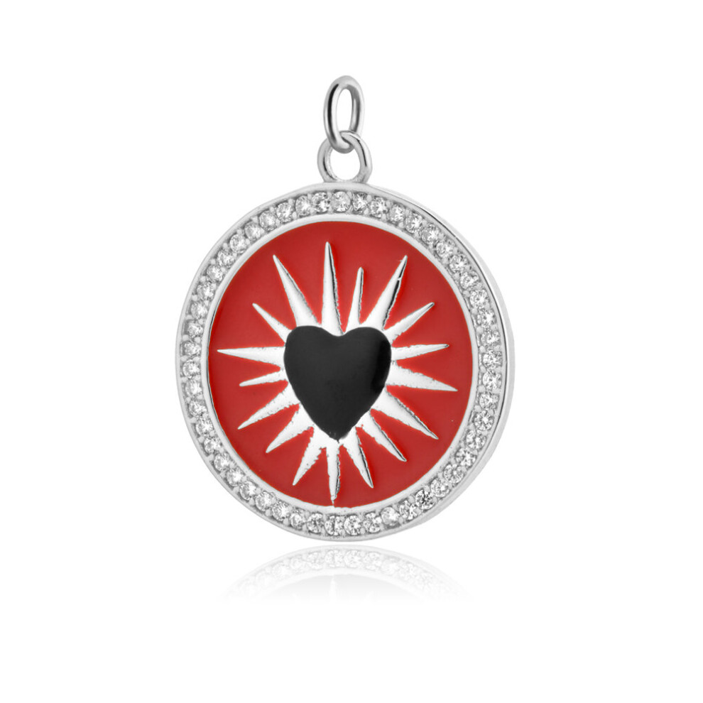 925 Sterling Silver Red Heart Round Pendant Fine Jewelry Gift Colorful Spring Enamel Rainbow Rock Punk Wedding Gift-image-OPC-PBSGJXJ-NEW