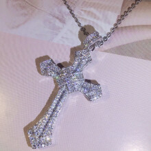 925 Silver Classic Cross Pendant Silver Statement Necklace With Zircon Stone Long Chain Necklace for Women Man Religious
