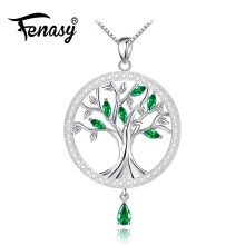 life tree Necklaces for Women green crystal 925 Sterling Silver Tree Of Life Round Pendant Fine Jewelry