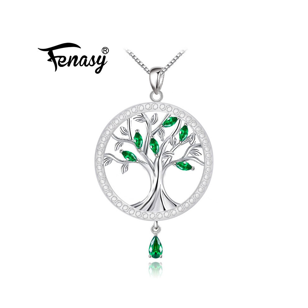 life tree Necklaces for Women green crystal 925 Sterling Silver Tree Of Life Round Pendant Fine Jewelry