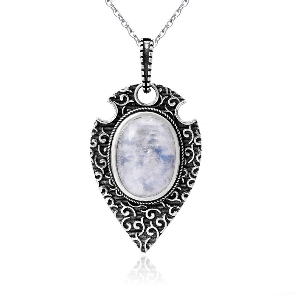 100% S925 Sterling Silver Necklace Pendant Large Oval 10*14MM Natural Moonstone Retro Bohemian Style Necklace Pendant Party-image-OPC-PBSGK8R-NEW