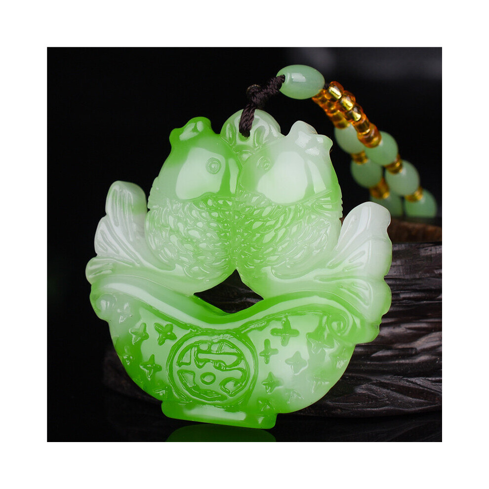 Natural Green Jade Pisces Pendant Necklace Charm Jewellery Accessories Hand-Carved Man Luck Amulet Sweater Chain-image-OPC-PBSGK6Q-NEW