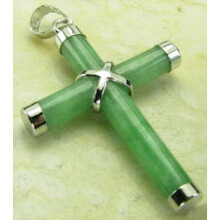 Natural Light Green Jade Plated Cross Pendant with Necklace