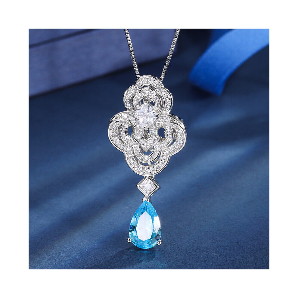 Water Droplet High Carbon Diamond Cloud Leaf Pendant Necklace Silver Chain Teen Girls Jewelry Bridesmaid Gift-image-OPC-PBSGKXD-NEW