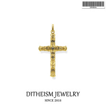 Golden Cross Pendant in Elaborate 925 Sterling Silver - Unisex Fine Necklace, Ethnic Bijoux Gift for Women & Men