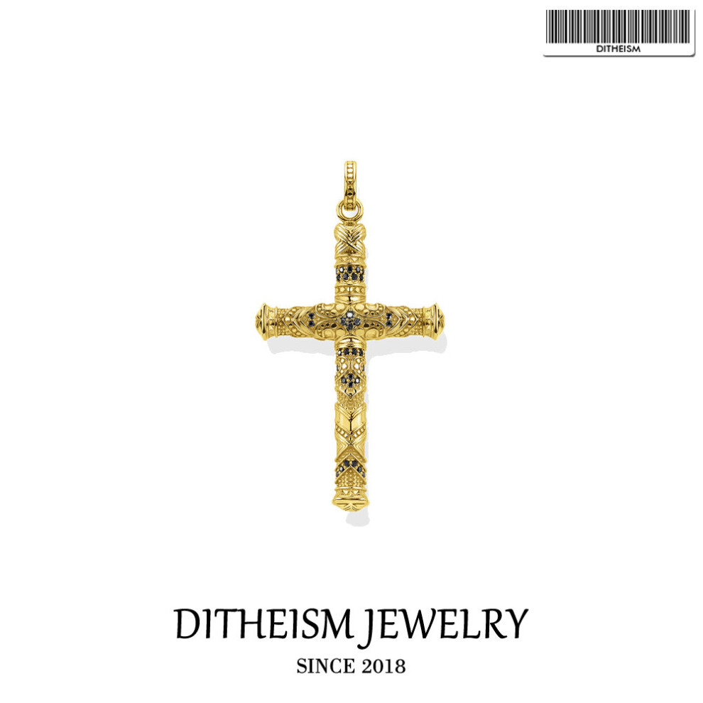 Pendant Golden Cross Elaborate 925 Sterling Silver Fit Necklace Fine Jewelry Ethnic Bijoux Gift For Women & Men