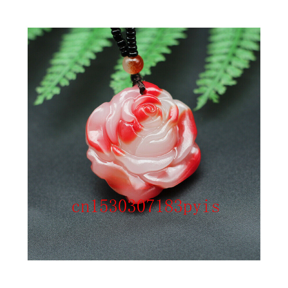 Rose Flower Natural Red Jade Pendant Necklace Chinese Carved Charm Jewelry Amulet for Men Women Couple-image-OPC-PBSGNHK-NEW
