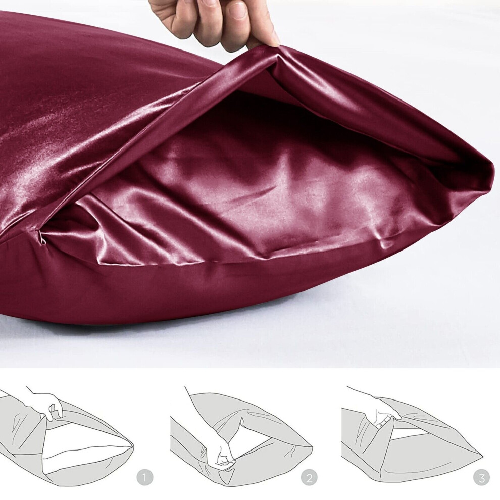 (BURGUNDY) Satin Silk Pillowcase For Hair & Skin Soft 2 Pack