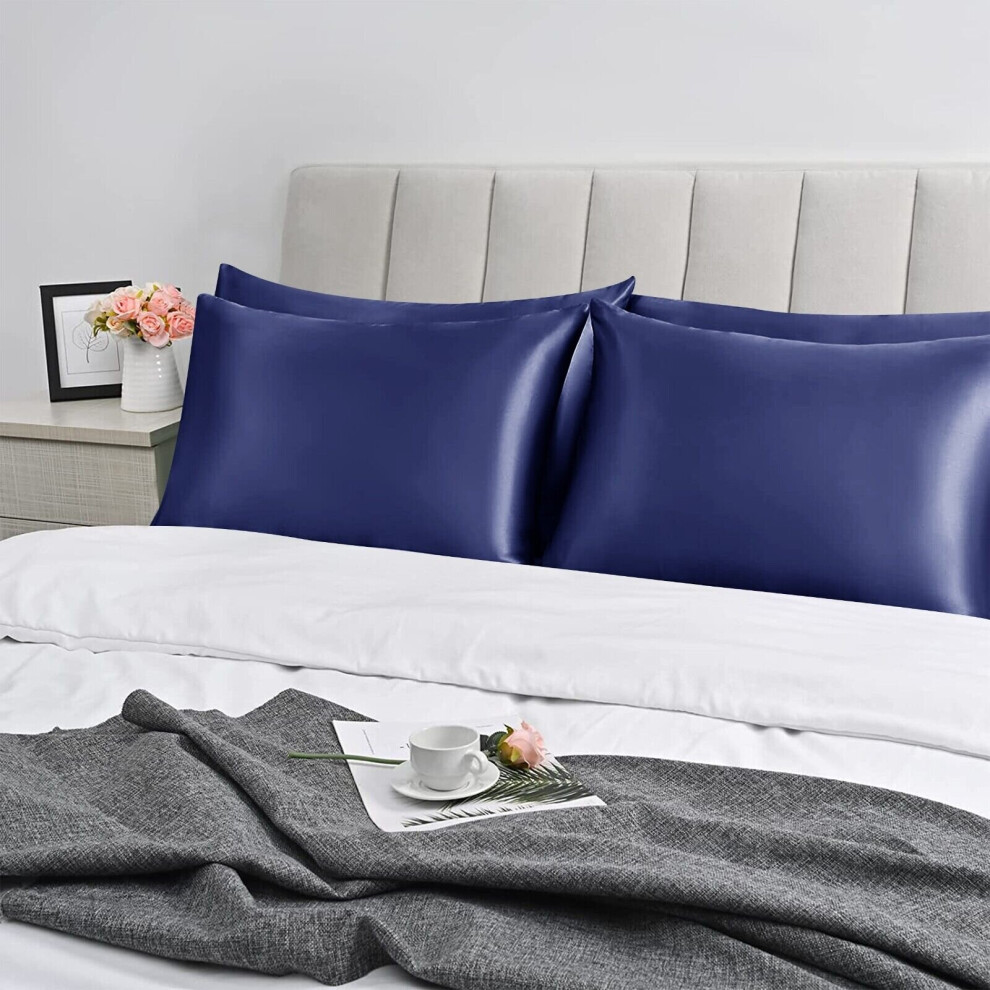 (NAVY) Satin Silk Pillowcase For Hair & Skin Soft 2 Pack