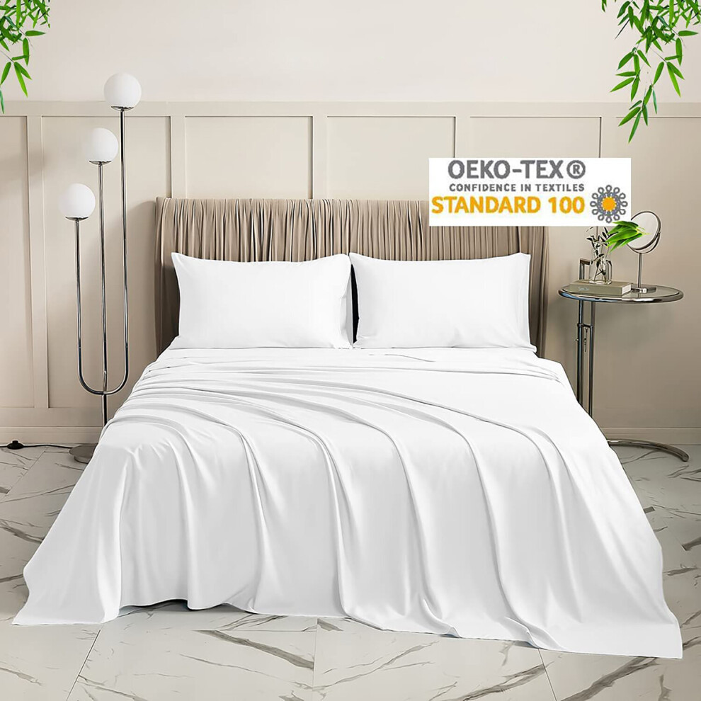 (Super King: 270 x 310 cm, White) Egyptian Cotton Flat Sheets Plain Bed Sheets & Pillowcases Pair