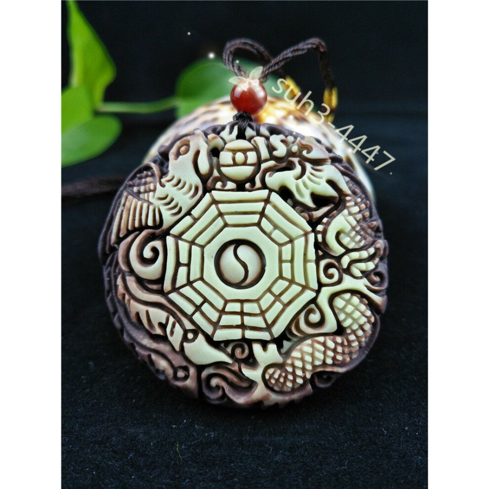 Chinese Natural Jade Dragon Phoenix Eight Diagrams Pendant Necklace Hand Carving Charm Man Luck Jewelry Amulet Hot Multicoloured