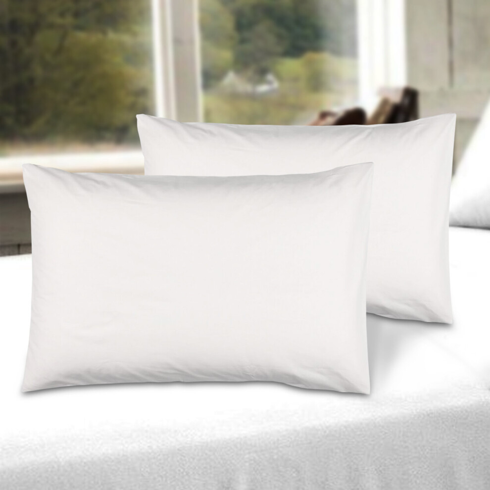 (Pillowcases Pair: 50 x 75 cm., White) Egyptian Cotton Flat Sheets Plain Bed Sheets & Pillowcases Pair