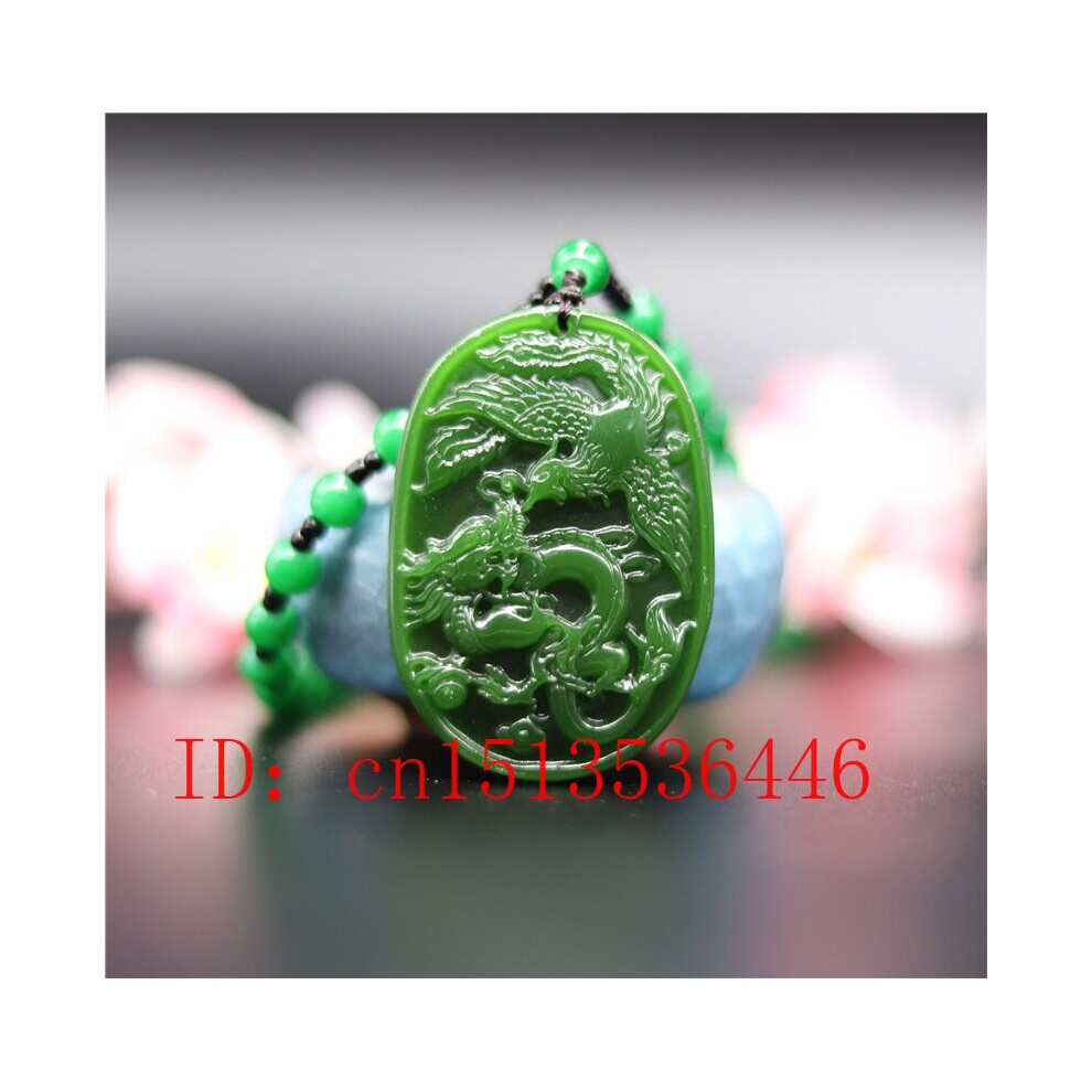 Natural Green Chinese Dragon Phoenix Carved Jade Pendant Hand-carved Necklace Charm Jewellery Man Amulet-image-OPC-PBSGNZR-NEW
