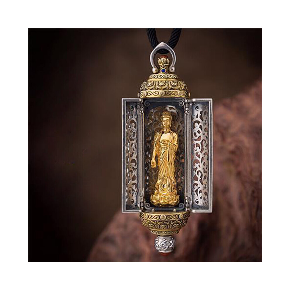 Flower Seed Buddha Gawu Box Silver Pendant National Tide Personality Pendant Men And Women Amitabha Amulet Necklace-image-OPC-PBSGPPR-NEW