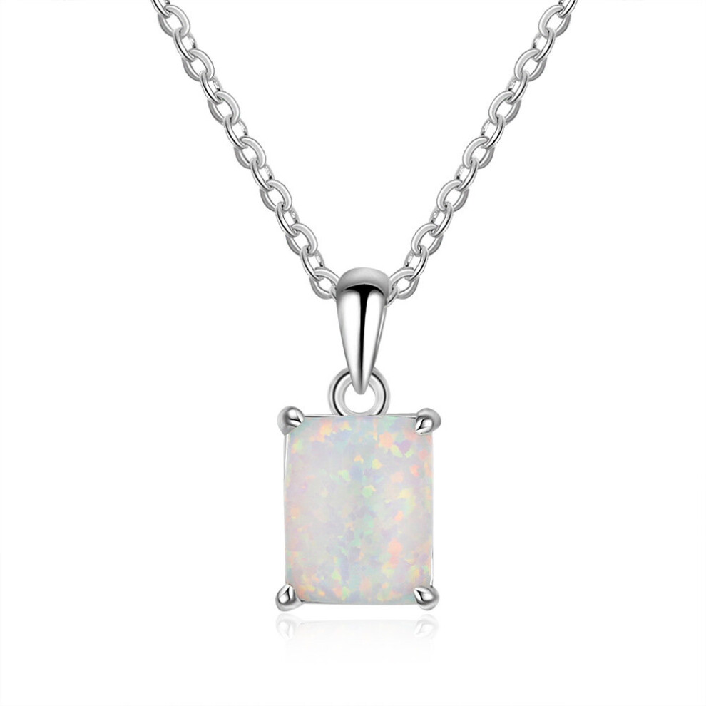 925 Sterling Silver Opal Rectangle Pendant Necklace for Women Chain Link Necklaces Silver 925 Jewelry-image-OPC-PBSGQVV-NEW
