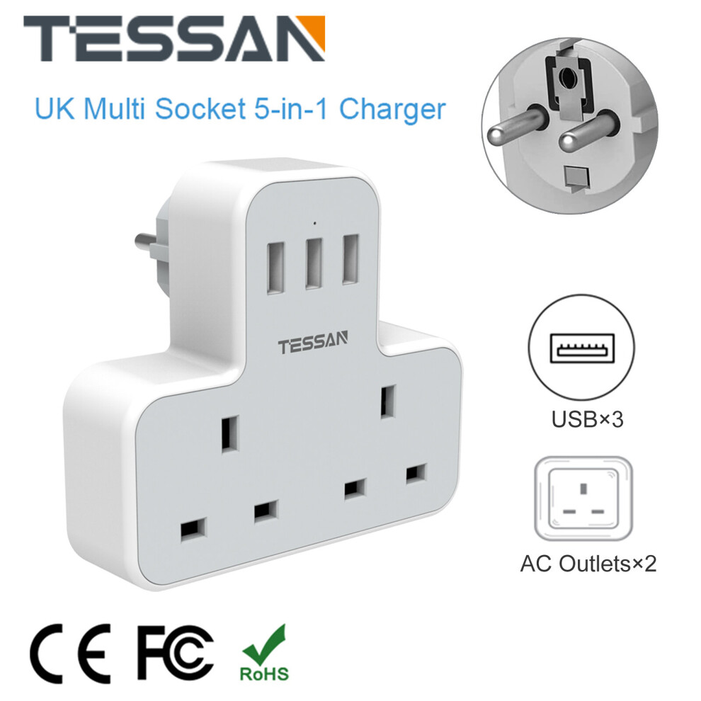 Tessan Uk To Europe Plug 2 Way Grounded Schuko Plug Travel Adapter For France