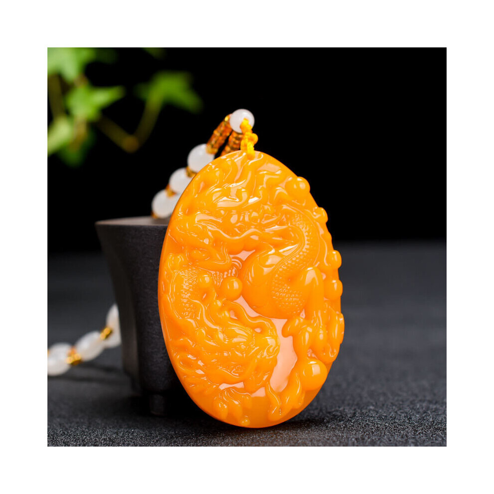 yellow Jade Dragon Pendant Necklace Jewellery Chinese Hand-Carved Relax Healing Women Man Luck Amulet P28