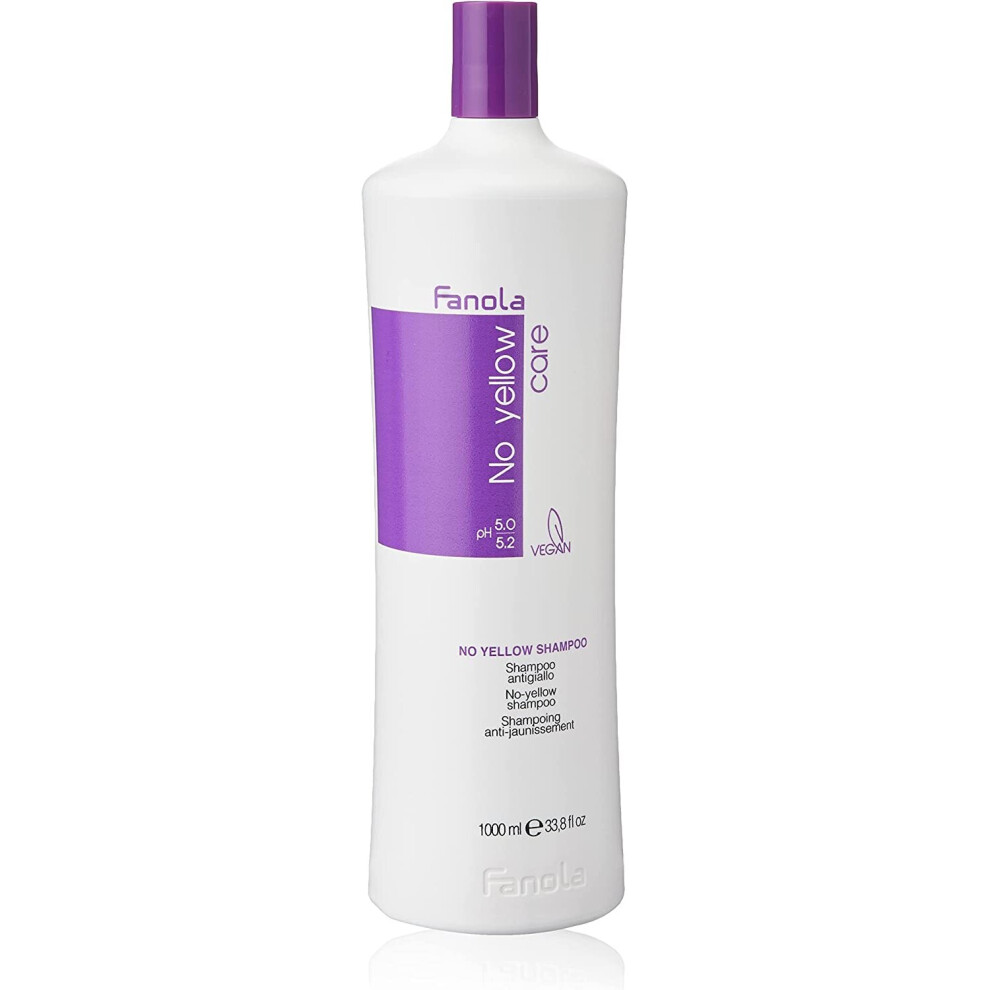 Fanola No Yellow Shampoo Anti-Yellow Shampoo for Healthy or Vital Blonde Hair Neutralizes Yellow Tones Pre-Lightened Highlighted and Grey Hair 1000ml