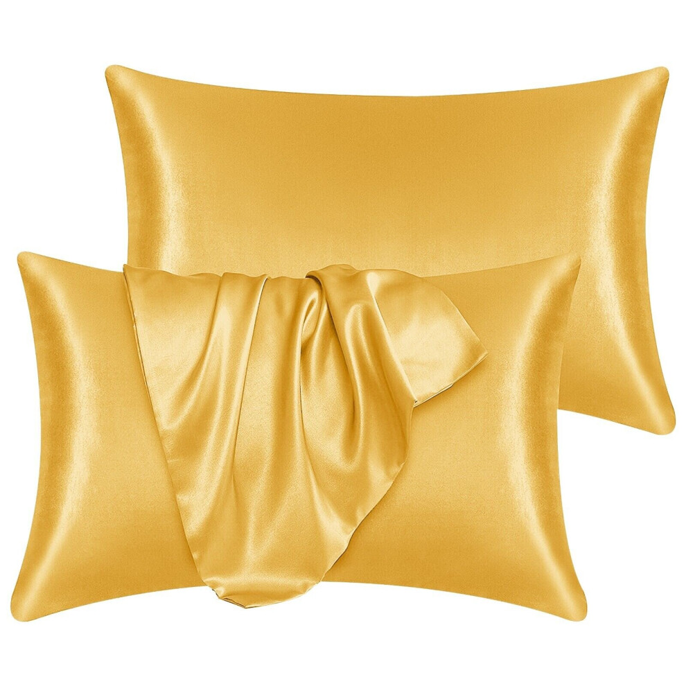 (OCHRE) Satin Silk Pillowcases Ultra Soft Pillowcase Pair For Hair & Skin Anti Allergic Standard Pillow Cases with Envelope Closure Pack of 2