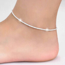 European Woman Girl Party Birthday Wedding Gift Slim Blank 925 Sterling Silver Chain Anklet JL03