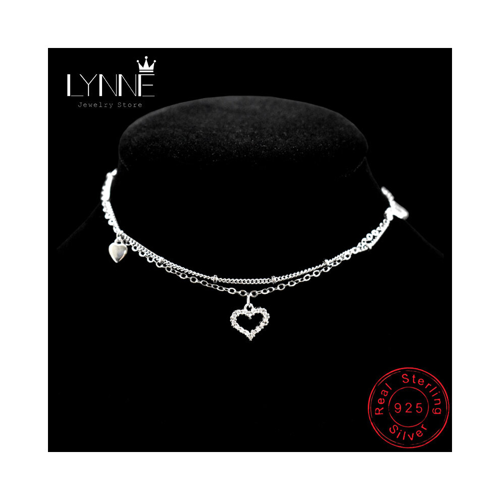 925 Sterling Heart Rhinestone Cz Pendant Double Layer Anklets Women Jewelry Summer Zircon Foot Chain Bracelet Silver