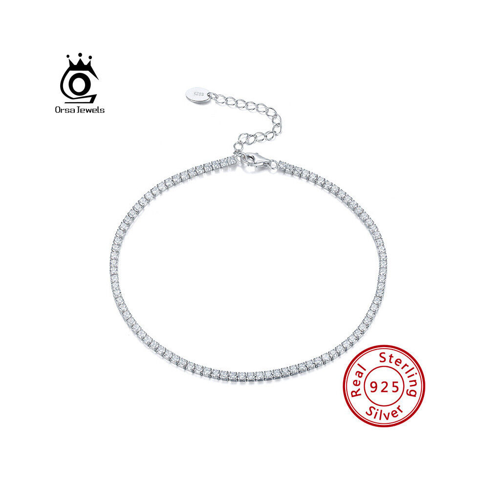 Real 925 Silver Adjustable Tennis Anklets Bracelet with Full Paved Rhinestone for Women Barefoot Jewelry Gift SA03