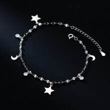 DG0124 TrustDavis 925 Sterling Silver Star Moon Round CZ Anklets for Women – Silver Jewelry Gift