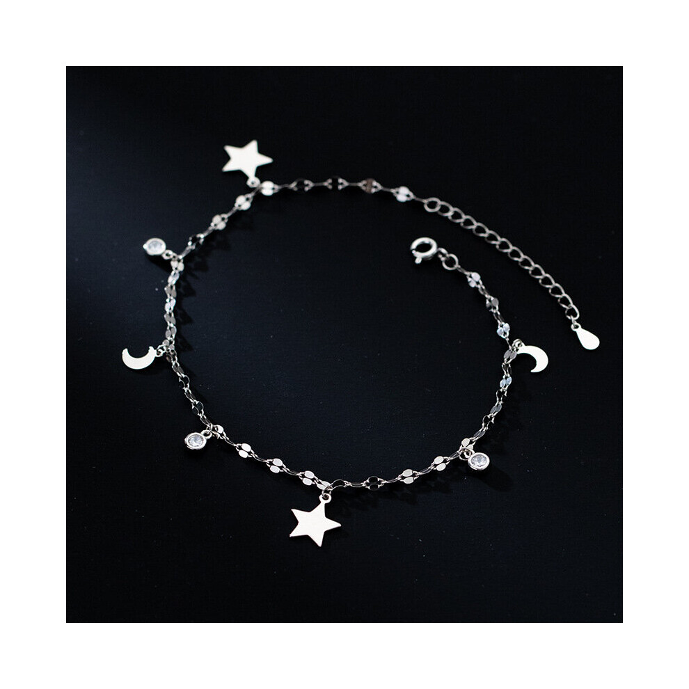 TrustDavis 925 Sterling Silver Anklets Star Moon Round CZ Anklets For Women Lady Birthday Present Jewelry DG0124