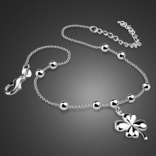 Bohemia Clover Anklets 100% 925 Sterling Silver Foot Beach Ball Anklets Women & Girl Barefoot Chain Jewelry Summer Gift