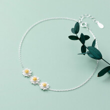 Daisy Anklets Real 925 Sterling Silver Three Daisy Flowers Ankle Bracelets Foot Chains for Women Girls Summer Jewelry