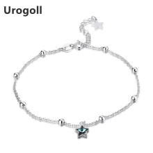 925 Sterling Silver Anklets Women Pure Silver Round Bead Chains Real Sterling Silver Star Crystal Anklet Girls Jewelry
