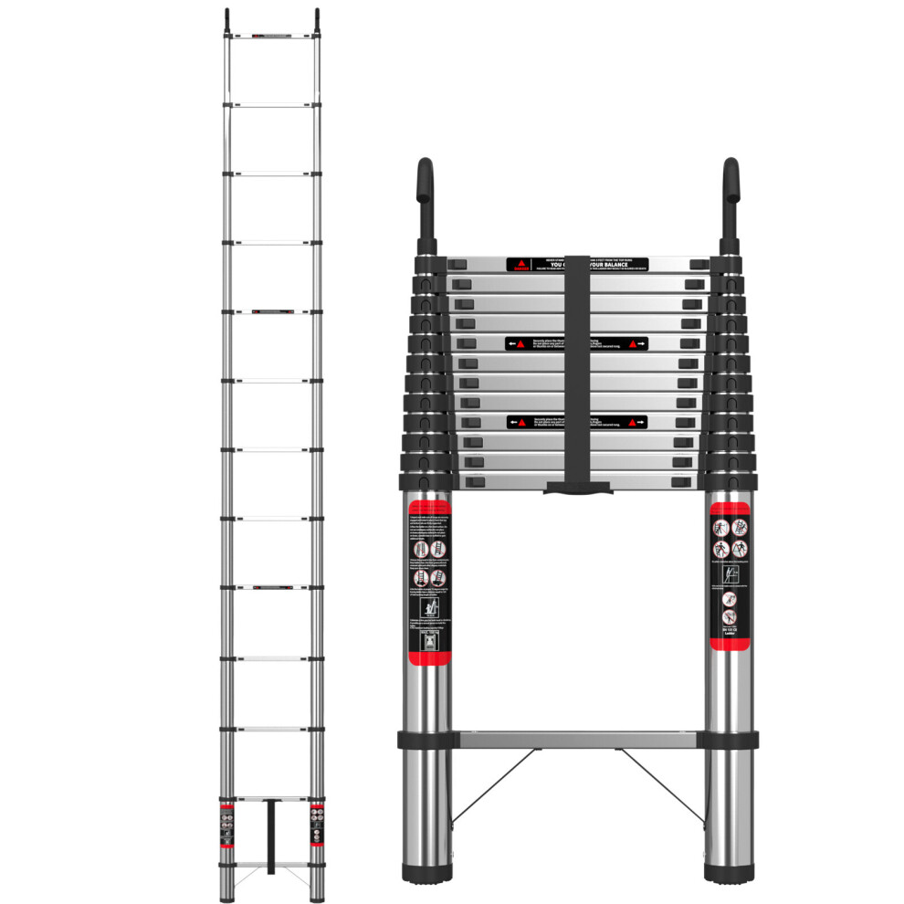 Youseahome (5M/16.4Ft) Extension Ladder With Hook Stainless Steel Telescoping Stepladder For Multi Purpose Loft Attic Extendable Ladder 330Lbs/150Kg Heavy Duty