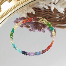 American 14K Filled Stone 3-4mm Sparkling Beaded Anklet 24+3cm Rainbow Jewelry For Women Girls