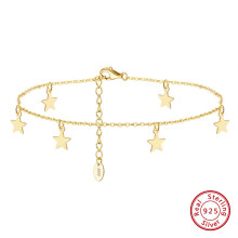 Boho 925 Sterling Silver Cable Chain with 6mm Star Anklets for Women Girls Summer Beach Anklets Foot Chains Jewelry SA27
