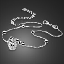 Sweet Crown Shape Anklet Bracelet 100%925 Sterling Silver Ankel Beach Foot Chain Women Jewelry Girls' Summer Gift