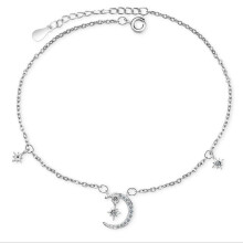 925 Sterling Silver Star&Moon Zircon Pendant Anklet Bracelet Constellation Symbol Foot Chain Women&Girl Jewelry Gift