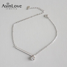 S925 Sterling Silver Geometry Zircon Pendant Anklet Summer Beach Foot Jewelry for Women and Girls
