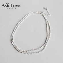 Real 925 Sterling Silver Anklet Double Layer Beads Anklet Natural Creative Jewelry for Women and Girls