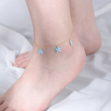 Bohemian 925 Sterling Silver Oil Drop Ankle Chain with Diamond Starfish Anklet Girls Summer Beach Footwear Jewelry for Women