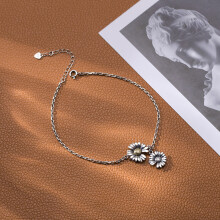 S925 Sterling Silver Anklet Daisy Plant Snake Bone Chain Anklet Personality Retro Female Girls Silver Feet Jewelr