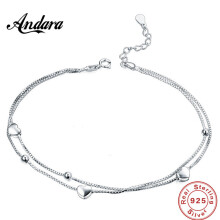 100%925 sterling silver anklet double love girl & woman jewelry accessory