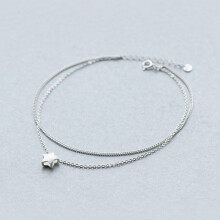 MloveAcc 925 Sterling Silver Female Anklet Chain Star Charm Double Layer Foot Chain Girl's Jewelry
