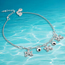 Round beaded anklet 925 sterling silver butterfly anklets for women lady sweet foot chain silver jewelry girl presen