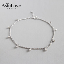 Real 925 Sterling Silver Anklet Geometry Round Corn Cord Beads Anklet Fine Jewelry for Women and Girls