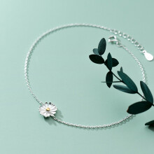 Daisy Anklets Real 925 Sterling Silver Three Daisy Flowers Ankle Bracelets Foot Chains for Women Girls Summer Jewelry