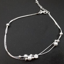 European Woman Girl Party Birthday Wedding Gift Two Layers Heart Ball 925 Sterling Silver Anklet JA07
