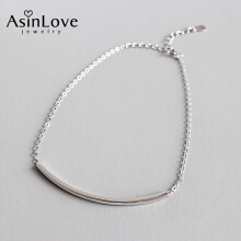 Real 925 Sterling Silver Square Tube Curved Stripe Anklet Unique Smile Anklet for Women and Girls Fine Jewelry