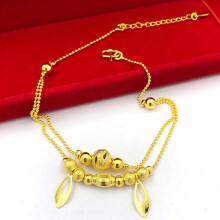 AK01 Fine Jewelry Woman Girl Birthday Wedding Gift Leaf Flower 24KT Chain Pendant Anklet