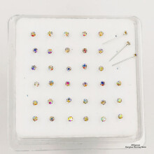 925 Sterling silver nose stud 2.0mm clear crystal straight silver nariz piercing jewelry 36pcs with packing box